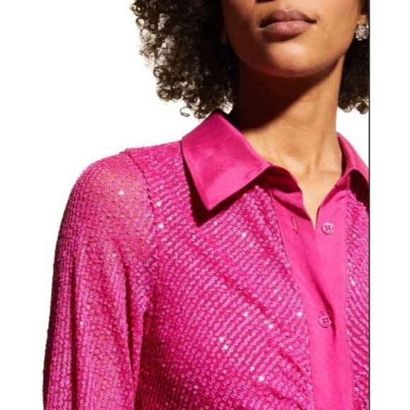 In The Mood For Love Lina Sequin Shirt Dress in Fuchsia Medium New ITMFL - Picture 13 of 15